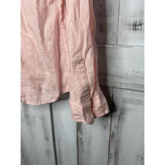 WOMENS FRANK & EILEEN BARRY 100% LINEN PINK WHITE STRIPED BUTTON UP SHIRT XL - Picture 6 of 12